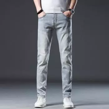 Jeans Summer Slim Feet Elastic Casual Long Pants Men 28