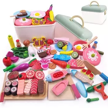 Jecimco Play House Kitchen Set Деревянные детские развивающие игрушки DIY Суши Морепродукты Овощи Фрукты Нарезка Ингредиенты Посуда Play Kitchen Toys