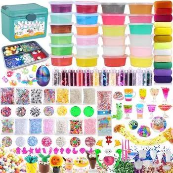 Jecimco Slime Kit Crystal Clay DIY Clay Set Clay Play Toy Handmade Tools Fishbowl Beads Fruit Slices Colorful Foam Confetti Содержит 37 штук пушистых