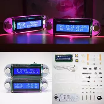 Эффект свечи LCD1602 Вибрационные часы DIY Kit DIY Электронные цифровые разноцветный