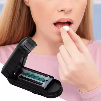 Эффективный резак для нескольких таблеток с 2 регулируемыми стержнями. Точный разделитель таблеток для чистой резки для маленьких или больших таблеток. чёрный