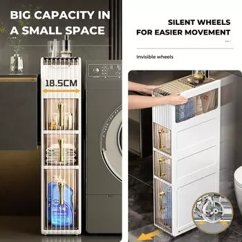 Эффективный шкаф для хранения вещей в ванной комнате с компактными ящиками и колесиками для небольших ванных комнат 2 layers белый