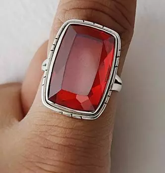 Эффектное кольцо, кольцо с большим гранатом и драгоценным камнем, чистое серебро 925 пробы, украшения ручной работы, кольцо в стиле бохо, кольцо с камнем рождения 4.5