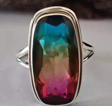 Эффектное кольцо, кольцо с турмалином и кварцем, кольцо с драгоценным камнем арбуз, серебро 925 пробы, ювелирные изделия ручной работы, подарок для нее 4.5