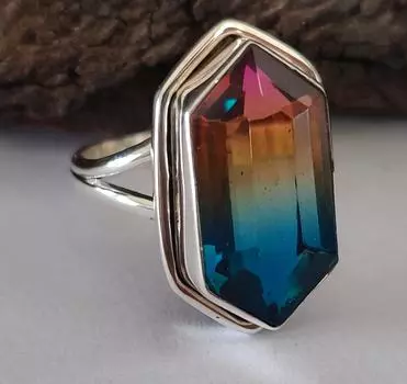 Эффектное кольцо с арбузным турмалином, подарок для нее, серебро 925 пробы, кольцо с драгоценным камнем, женское кольцо в стиле бохо, октябрьский камень 4.5