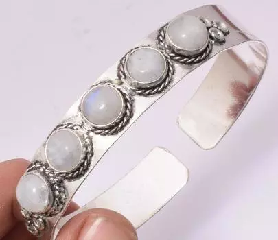 Эффектный браслет ручной работы с лунным камнем из стерлингового серебра 925 пробы с покрытием 7-8 белый