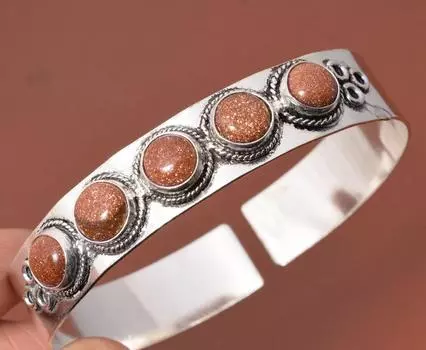 Эффектный браслет ручной работы с солнечным камнем из стерлингового серебра 925 пробы с покрытием 7-8 жёлтый