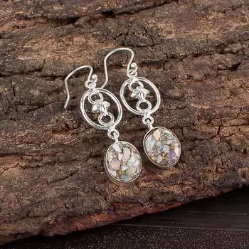 Эфиопский опал, медь, драгоценный камень, серебро 925 пробы, ювелирные изделия, серьги ручной работы EE-17-40