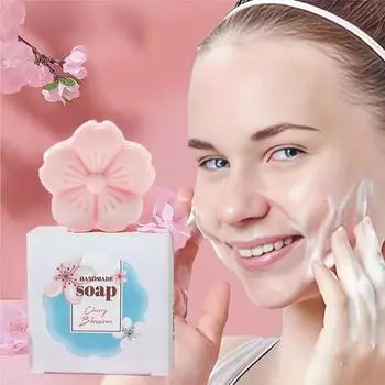 Эфирное масло растений Мыло с цветками вишни Освежающий аромат Мыло для ванны Средство для мытья лица и тела Стойкий аромат Мыло ручной работы 1pcs