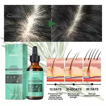 Эфирное масло розмарина для волос, 60 мл, питает, восстанавливает, разглаживает, легкое портативное масло для волос, женские аксессуары зелёный