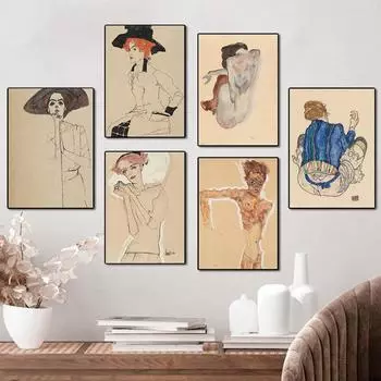 Эгон Шиле, цвет тела, эскиз, рисунок, постер, домашний декор, художественная картина на холсте, модульные настенные панно для гостиной 21x30cm No Framed
