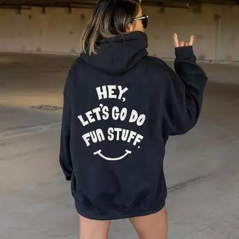Эй, пойдем развлекаться! Толстовка для женщин, толстовки с капюшоном, пуловеры, модный графический топ из чистого хлопка, повседневный джемпер, толстовки с капюшоном S серый