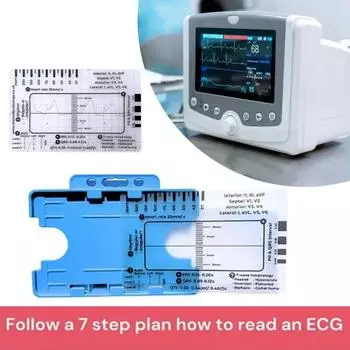 ЭКГ 7-шаговая линейка для интерпретации электрокардиограммы Прозрачная линейка ЭКГ Карманный инструмент для ЭКГ A