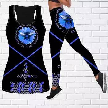 Экипировка для йоги с пчелиным принтом для женщин, модные леггинсы для тренировок, спортивные повседневные штаны для фитнеса и йоги XS синий