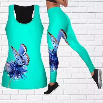 Экипировка для йоги с принтом бабочек и цветов для женщин, модные леггинсы для тренировок, спортивные повседневные штаны для фитнеса и йоги XS светло-зеленый