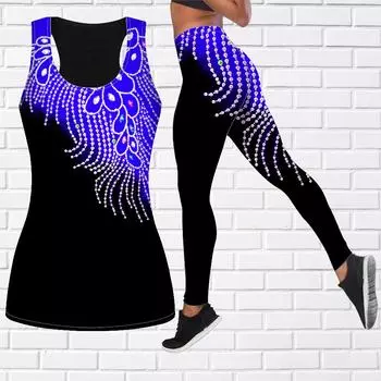 Экипировка для йоги с ромбовидным принтом и кисточками для женщин, модные леггинсы для тренировок, спортивные повседневные штаны для фитнеса и йоги XS синий