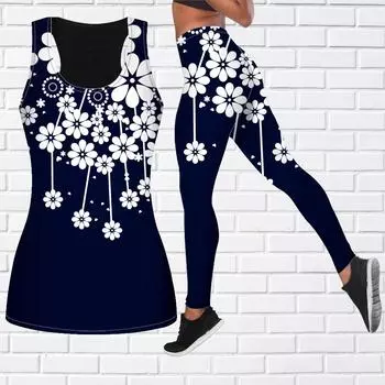 Экипировка для йоги с зеленым принтом ромашки для женщин, модные леггинсы для тренировок, спортивные повседневные штаны для фитнеса и йоги XS синий