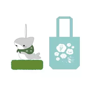 Эко-сумка для выхода в свет с изображением акулы и мягкой игрушкой через плечо A зелёный