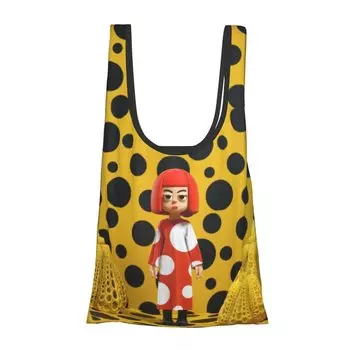 Эко-сумка Yayoi Kusama, легкая складная сумка-тоут, большая вместительная водонепроницаемая сумка для покупок, многофункциональная сумка для покупок в магазине у дома, женская