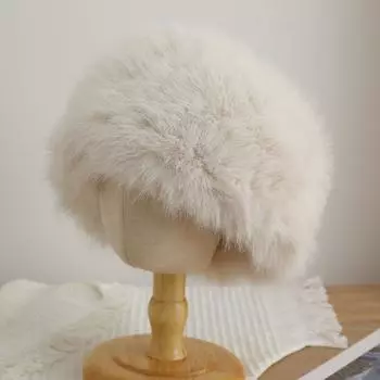 Экологически чистая искусственная кожа мех лисы шапка с плоским верхом утолщенный пух теплая защита ушей купол снег монгольская шапка осень и зима M (56-58cm) Fur Flat Top Cap белый