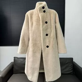 Экологически чистая норка, имитация норки, однотонное однобортное пальто с воротником-стойкой, на нескольких пуговицах, куртка из меха хорька для сохранения тепла one size fits all белый