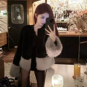 Экологически чистая норковая шуба для женщин, легкая зимняя маленькая черная шуба из искусственного лисьего меха, соответствующего цвета, трава XL