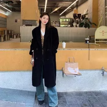 Экологически чистая овечья меховая куртка с интегрированным мехом, длинное пальто, зимний костюм, корейская версия, новая женская куртка из ягненка S [within 50 kg]