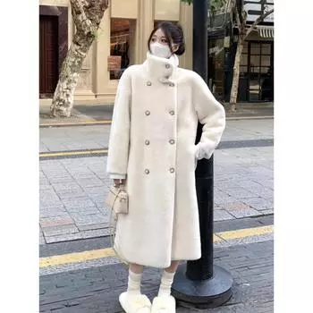 Экологически чистая шуба из меха для женщин, новая свободная и тонкая шуба с воротником-стойкой, длинная, искусственная норковая шуба S чёрный