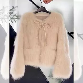 Экологически чистая шуба женская зимняя взрывная лук богатая дочь короткое пальто S