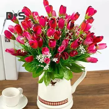 Экологически чистый 1 букет, 15 головок, искусственный цветок, искусственный шелк, искусственный тюльпан, бутон растения розовый