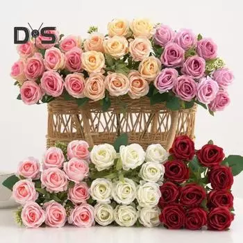 Экологически чистый искусственный цветок с 10 головками, привлекательный орнамент с одной веткой, имитация розы темно-розовый