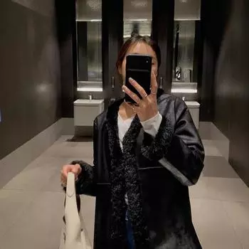 Экологически чистый мех для женщин, осень и зима, новый стиль Майяра, имитация овечьей шерсти, длинное пальто с интегрированным мехом с обеих сторон S чёрный