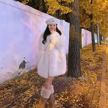 Экологически чистый мех лисы, белая шуба женская, средней и длинной длины, высококачественный пух, утолщенная шуба женская зимняя молодая S (80-55 kg) жемчужина белый