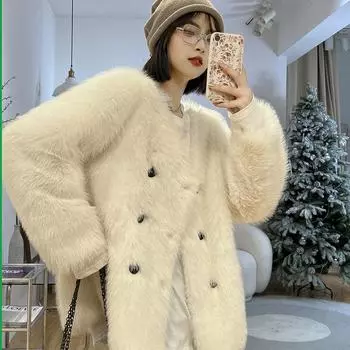 Экологически чистый мех лисы осенне-зимний мех интегрированный утолщенный свободный мех тока куртка плюшевый топ для женщин XS слоновая кость