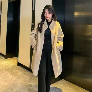 Экологически чистый мех модная шикарная меховая интегрированная шуба норковая плюшевая куртка осень и зима длинная ленивая женская XS Recommendation (80-55kg) слоновая кость