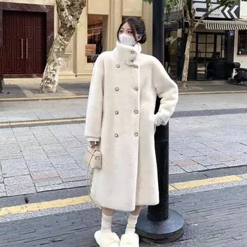 Экологически чистый мех шуба женская 2024 свободная и тонкая воротник стойка длинная искусственная норковая шуба интегрированная S чёрный