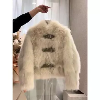 Экологически чистый мех шуба зимняя новая имитация лисьего меха модная женская одежда короткий воротник-стойка топ молодой S [90-55kg] абрикосовый