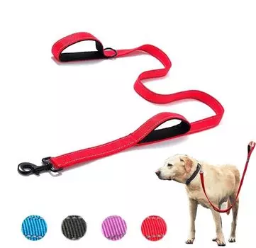 Экологически чистый поводок для собак, мягкий и удобный, с 2 ручками, прочный, светоотражающий, нейлоновый, красный, для маленьких собак, средних собак, для больших собак, для прогулок красный