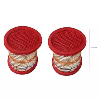 Экологически чистый табурет из тростникового дерева и бамбука, Mudda для внутреннего и наружного использования (красный: Набор из 2)
