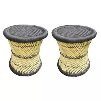 Экологически чистый табурет из тростникового дерева и бамбука, Mudda для внутреннего и наружного использования (черный: Набор из 2)