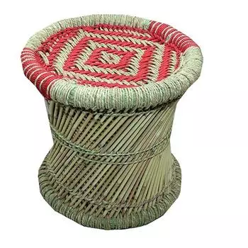 Экологически чистый табурет из тростникового дерева и бамбука, Mudda для внутреннего и наружного использования (Натуральный и красный: Набор из 1)