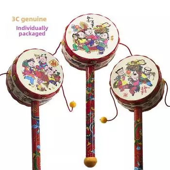 Экологичная детская погремушка с ручкой 19 см: Громкий, безопасный и популярный барабан удачи