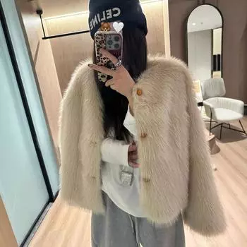 Экологичная меховая куртка с обеих сторон Женское замшевое плюшевое пальто с меховой отделкой Зимняя мода для светских львиц One size