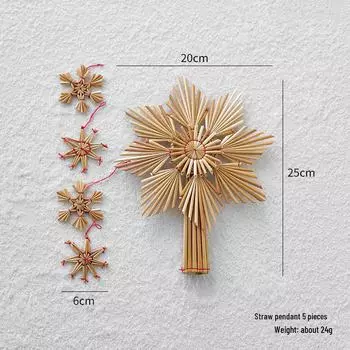 Экологичная соломенная снежинка-звезда-верхушка на елку - подвеска из натурального рождественского украшения