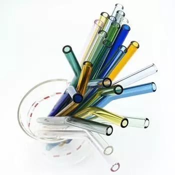 Экологичная соломинка из боросиликатного стекла, красочные многоразовые соломинки для коктейлей, коктейлей, барных аксессуаров с чистящей щеткой 2pcs with brush прозрачный