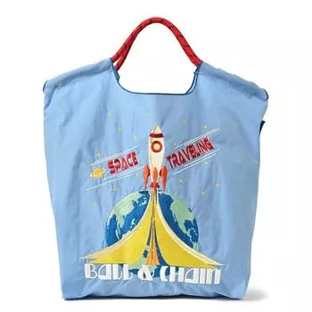 Экологичная вышитая нейлоновая сумка: Маленькая шариковая цепочка, дизайн «ракета», варианты для ношения в руке и на плече Medium