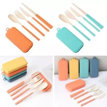 Экологичный дорожный набор палочек для еды, набор столовых приборов, ложка, набор столовых приборов, вилка
