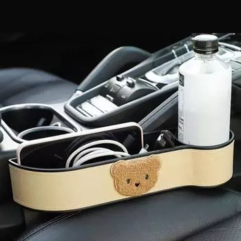 Экономьте место на автомобильном сиденье, заполнитель щелей, милый медведь, подлокотник, органайзер, ящик для хранения в автомобильном сиденье, дорожный ящик Black-Left