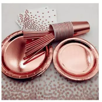 Экономически выгодные для свадеб/дней рождения бумажные тарелки из розового золота одноразовая посуда стаканчики соломинки Cup