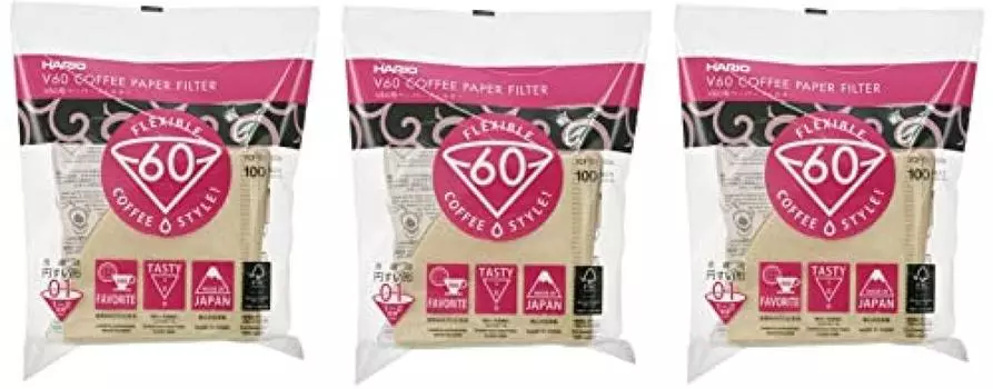 [Экономичный] Фильтр бумажный Hario V60 небеленый на 1-2 чашки 100 штук3 пакета VCF-01-100M